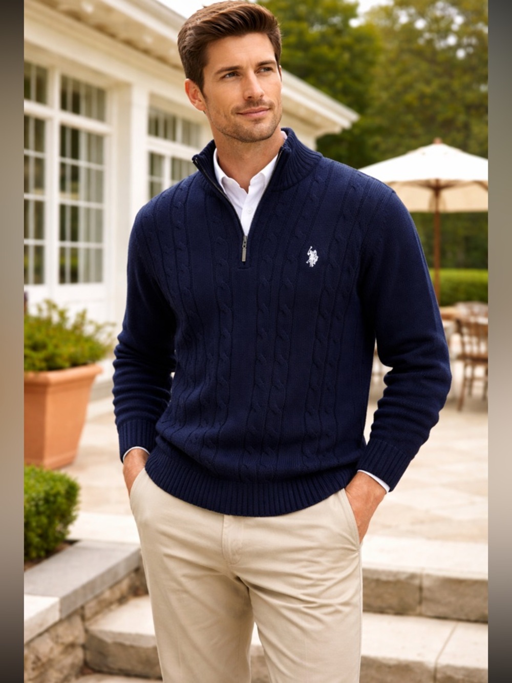 US POLO ASSN. Navy Cable Knit Sweater Mens size Small EUC